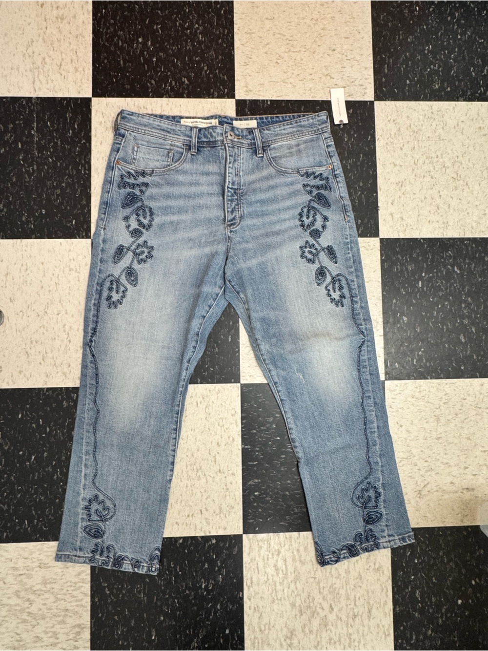 Anthropologie Light Blue Embroidered Boot-Cut Jeans